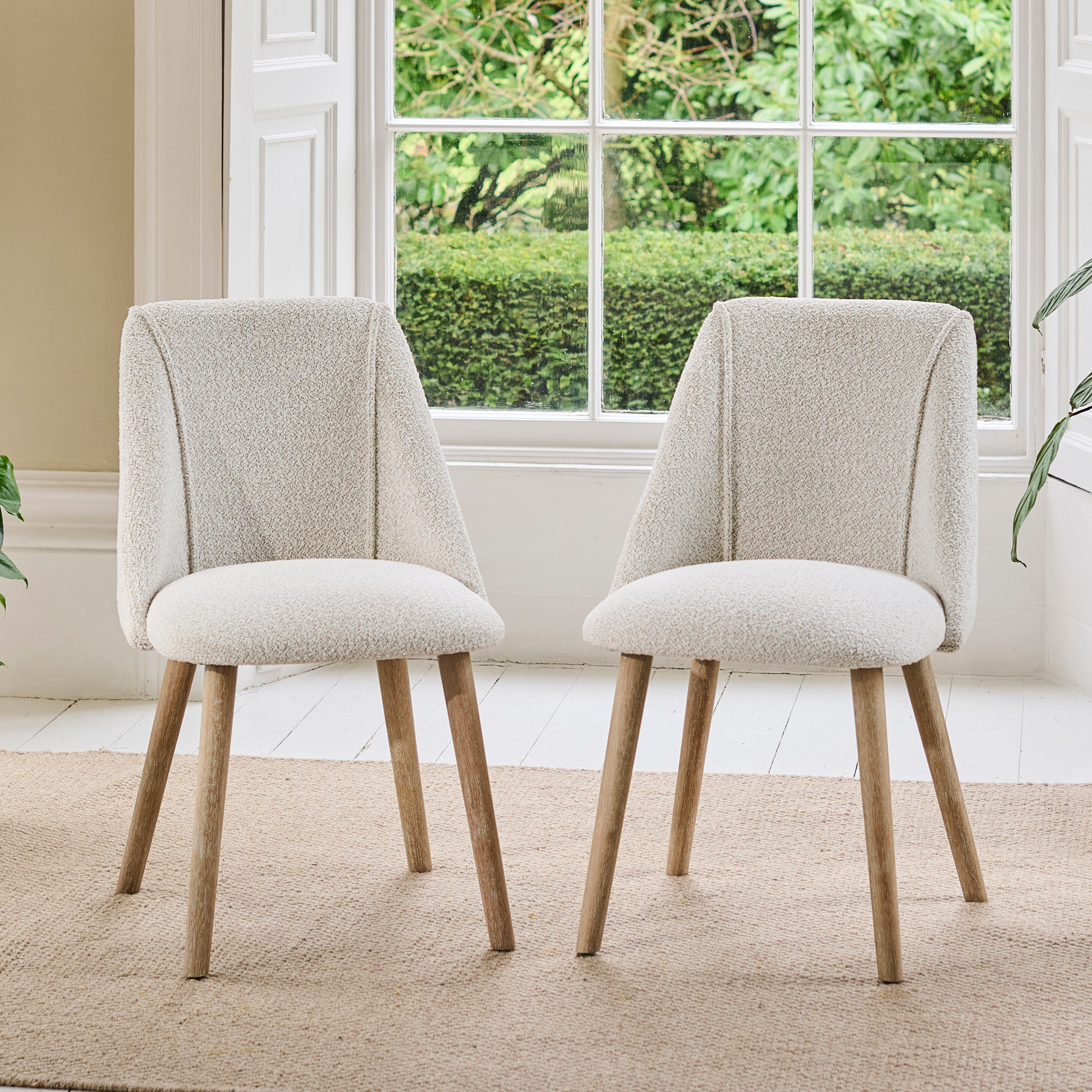 Freya Oat Boucle Dining Chairs - Set of 2 - Pale Oak Legs - Image 1