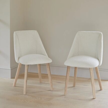 Freya Boucle Dining Chairs - Set of 2 - Whitewash Oak Legs