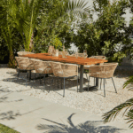 Hali 4 Seater Wooden Outdoor Dining Set with Hali Natural Chairs & Cream Led Premium Cantilever Parasol - 175cm - Image 15