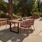 Hali 4 Seater Wooden Outdoor Dining Set with Hali Pink Chairs & Cream LED Premium Parasol - 175cm - Image 2