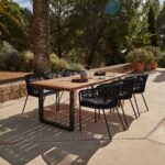 Hali 6 Seater Wooden Outdoor Dining Set with Hali Black Chairs & Cream LED Premium Cantilever Parasol  - 235cm - Image 4
