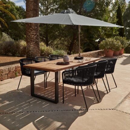 Hali 6 Seater Wooden Outdoor Dining Set with Hali Black Chairs & Grey Lean Over Parasol  - 235cm