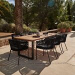 Hali 8 Seater Wooden Outdoor Dining Set with Hali Black Chairs & Cream Lean Over Parasol  - 235cm - Image 2