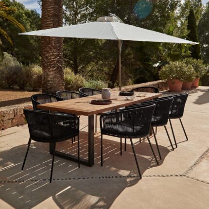 Hali 8 Seater Wooden Outdoor Dining Set with Hali Black Chairs & Cream Lean Over Parasol  - 235cm