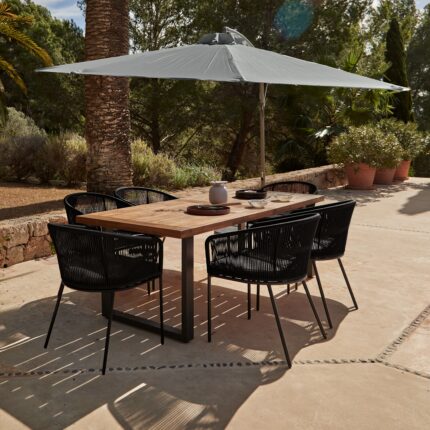 Hali 6 Seater Wooden Outdoor Dining Set with Hali Black Chairs & Grey Lean Over Parasol - 175cm