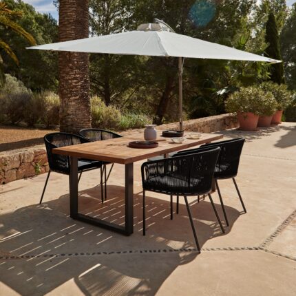 Hali 4 Seater Wooden Outdoor Dining Set with Hali Black Chairs & Cream Lean Over Parasol - 175cm