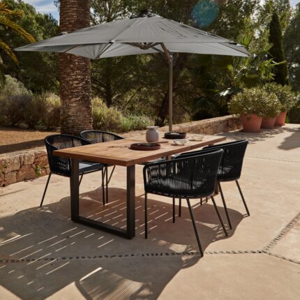 Hali 4 Seater Wooden Outdoor Dining Set with Hali Black Chairs & Grey LED Premium Cantilever Parasol - 175cm