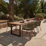Hali 6 Seater Wooden Outdoor Dining Set with Hali Green Chairs & Grey LED Premium Cantilever Parasol - 235cm - Image 2