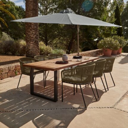 Hali 6 Seater Wooden Outdoor Dining Set with Hali Green Chairs & Grey Lean Over Parasol - 235cm