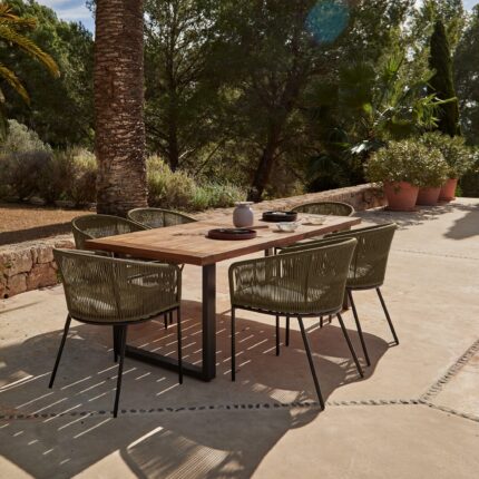 Hali 6 Seater Wooden Outdoor Dining Set with Hali Green Chairs - 175cm
