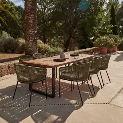 Hali 8 Seater Wooden Outdoor Dining Set with Hali Green Chairs - 235cm