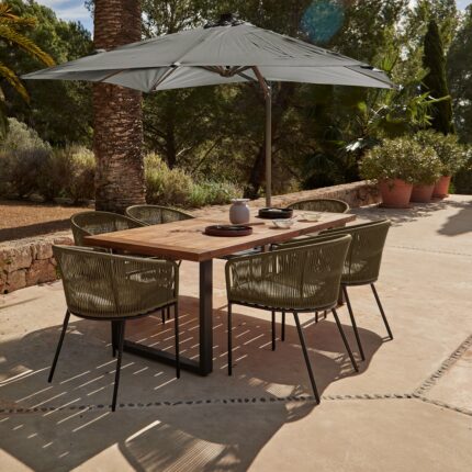 Hali 6 Seater Wooden Outdoor Dining Set with Hali Green Chairs & Premium Grey Parasol - 175cm