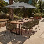 Hali 8 Seater Wooden Outdoor Dining Set with Hali Green Chairs & Grey LED Premium Cantilever Parasol - 235cm