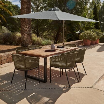 Hali 6 Seater Wooden Outdoor Dining Set with Hali Green Chairs & Grey Lean Over Parasol - 175cm