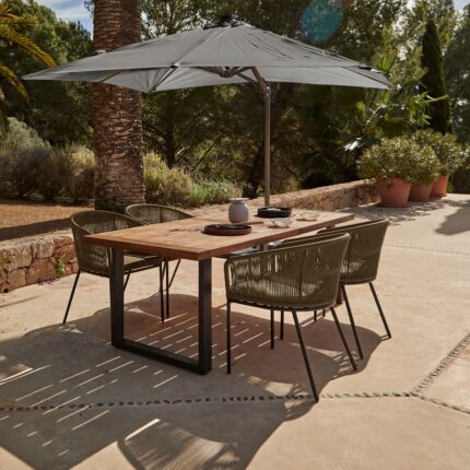 Hali 4 Seater Wooden Outdoor Dining Set with Hali Green Chairs & Grey LED Premium Parasol - 175cm
