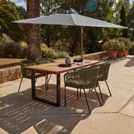 Hali 4 Seater Wooden Outdoor Dining Set with Grey Parasol & Hali Green Chairs - 175cm