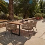 Hali 6 Seater Wooden Outdoor Dining Set with Hali Natural Chairs & Grey LED Premium Cantilever Parasol - 175cm - Image 2