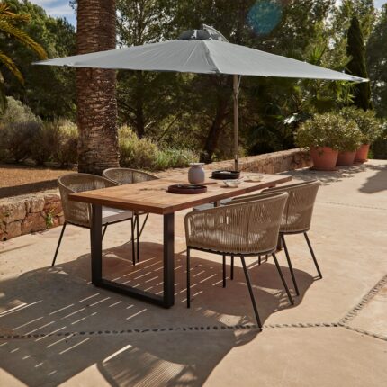 Hali 4 Seater Wooden Outdoor Dining Set with Hali Natural Chairs & Grey Lean Over Parasol - 175cm