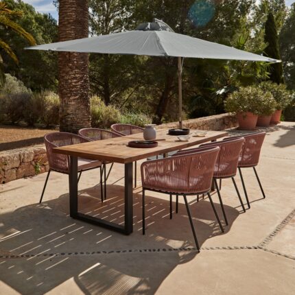 Hali 6 Seater Wooden Outdoor Dining Set with Hali Pink Chairs & Grey Lean Over Parasol - 235cm