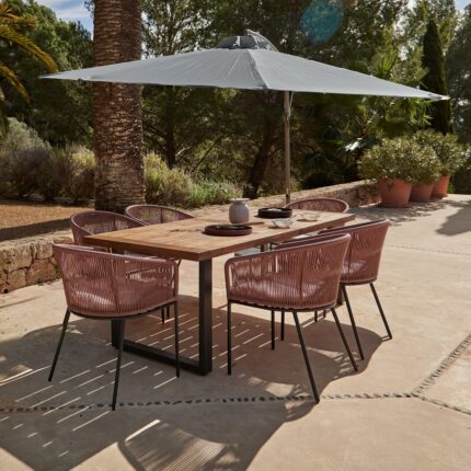 Hali 6 Seater Wooden Outdoor Dining Set with Hali Pink Chairs & Grey Lean Over Parasol - 175cm