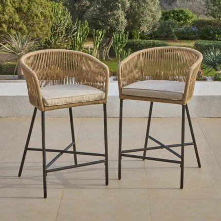 Hali Natural Rope Garden Bar Stool with Cushion