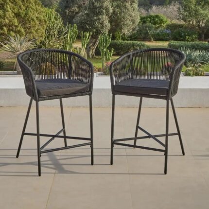 Hali Black Rope Garden Bar Stool with Cushion - Set of 4