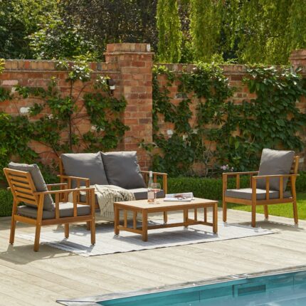 Outlet - Harrelson Wooden Garden Sofa Set - Grey Cushions