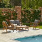 Harrelson Wooden Garden Sofa Set - Grey Cushions