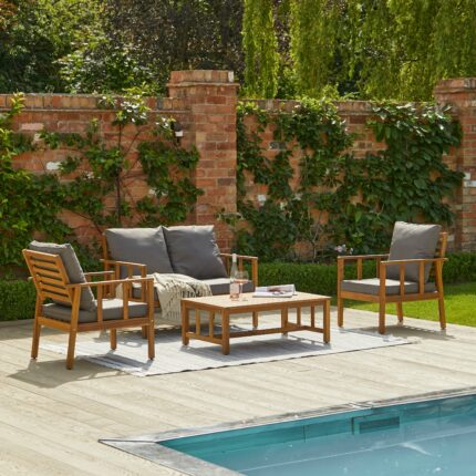 Harrelson Wooden Garden Sofa Set - Grey Cushions