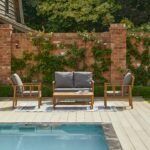 Harrelson Wooden Garden Sofa Set - Grey Cushions - Image 4