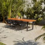Hali 6 Seater Wooden Outdoor Dining Set with Hali Black Chairs & Cream LED Premium Cantilever Parasol  - 235cm - Image 2