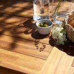 Hali 6 Seater Wooden Outdoor Dining Set with Hali Green Chairs & Grey LED Premium Cantilever Parasol - 235cm - Image 12