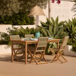 Harlyn 4 Seater Wooden Garden Dining Set with Cove Green Rope Chairs - 160cm