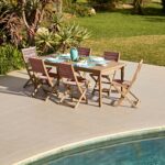 Harlyn 6 Seater Wooden Garden Dining Set with Cove Pink Rope Chairs - 200cm - Image 2