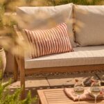 Harrelson 3 Seater Wooden Garden Chaise Corner Set - Natural Acacia and Sand - Image 6