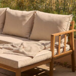 Harrelson 3 Seater Wooden Garden Chaise Corner Set - Natural Acacia and Sand - Image 3