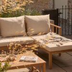 Harrelson 3 Seater Wooden Garden Chaise Corner Set - Natural Acacia and Sand - Image 4