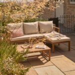 Harrelson 3 Seater Wooden Garden Chaise Corner Set - Natural Acacia and Sand - Image 11