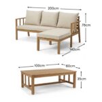 Harrelson 3 Seater Wooden Garden Chaise Corner Set - Natural Acacia and Sand - Image 14