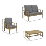 Harrelson Wooden Garden Sofa Set with Grey Lean Over Parasol - Grey Cushions - Image 10