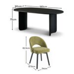 Imogen 190cm Black Mango Wood Dining Table Set  - 6 Seater - Marilyn Moss Green Dining Chairs - Black Legs - Image 11