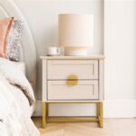 Outlet - Ines Taupe Bedside Table - Gold Legs