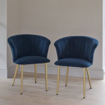 Cleo Ink Blue Dining Chairs - Set of 2 - Gold Legs