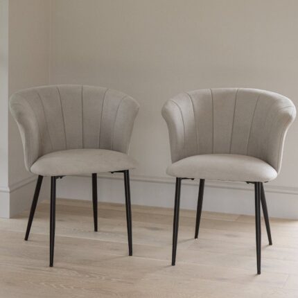 Cleo Soft Beige Dining Chairs - Set of 2 - Black Legs