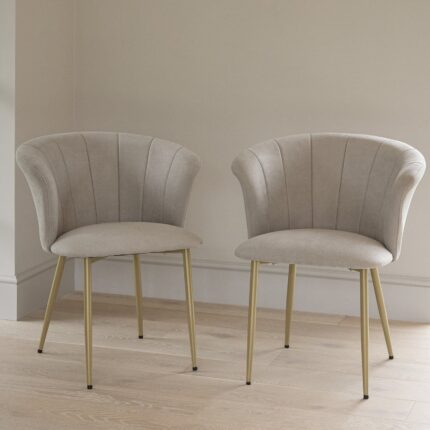 Outlet - Cleo Dining Chairs - Set Of 2 - Soft Beige with Gold Legs