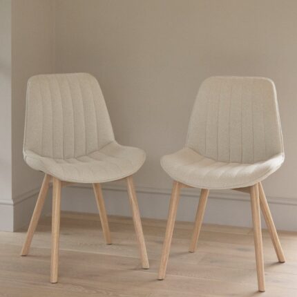 Outlet - Bella Dining Chair Set of 2, Light Beige Boucle with Whitewash Oak Legs