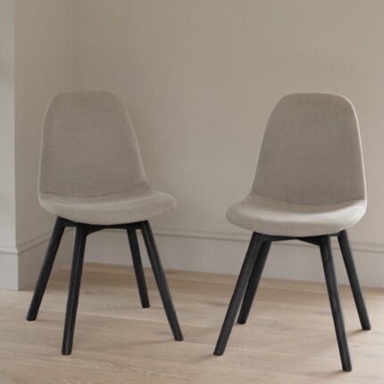 Ellis Soft Beige Dining Chairs - Set of 2 - Black Oak Legs