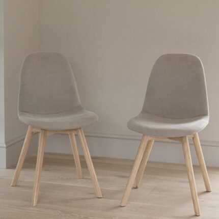 Ellis Soft Beige Dining Chairs - Set of 2 - Whitewash Oak Legs
