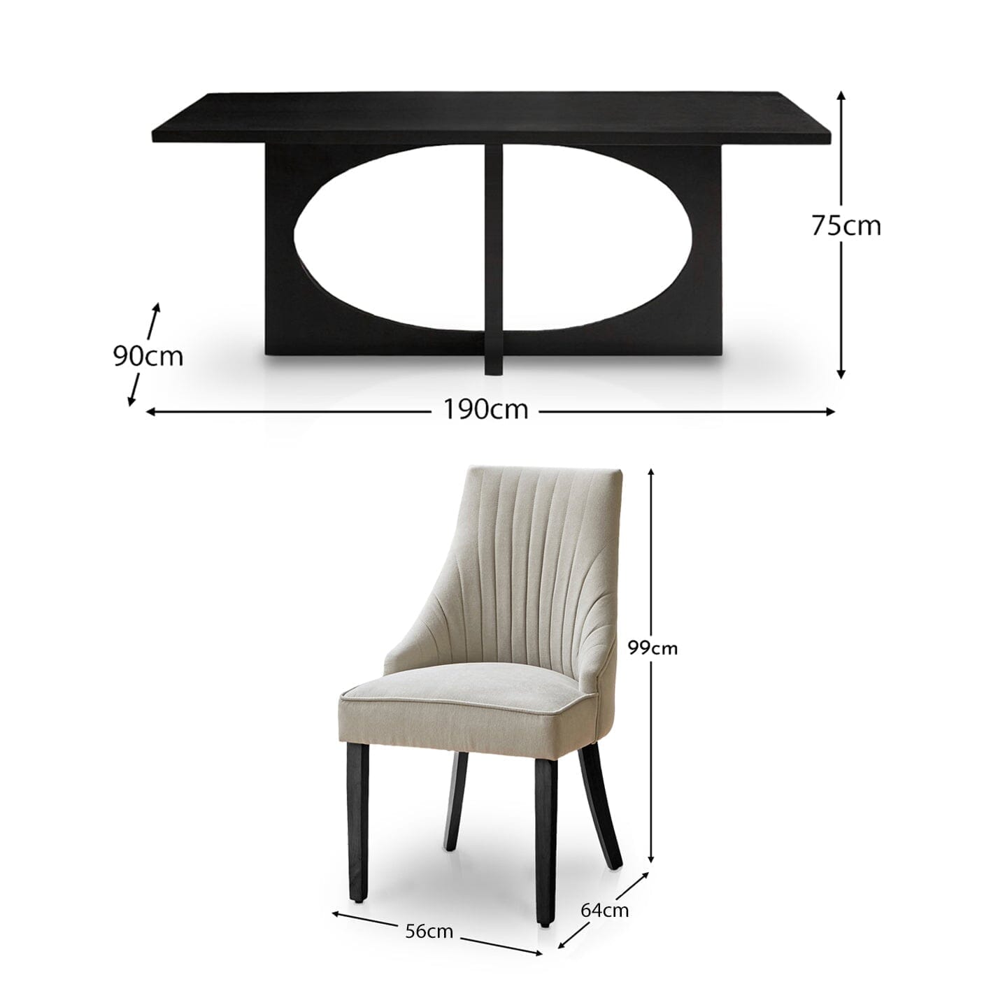 Jade Jet Black Rectangular Acacia Dining Table Set - 4 Seater - Nadine Marl Taupe Dining Chairs with Black Legs - Image 8