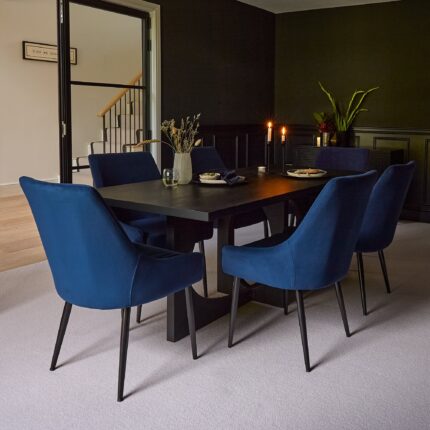 Jade Jet Black Rectangular Acacia Dining Table Set - 6 Seater - Maeve Ink Dining Chairs with Black Legs